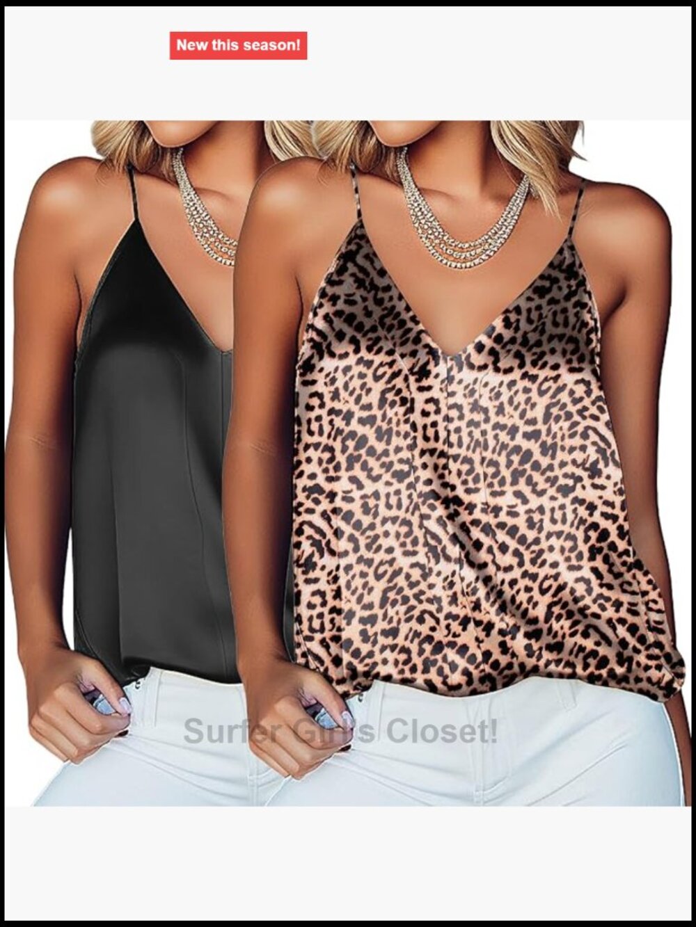 Silk Satin Tank Top for Women V-Neck Sleeveless Adjustable Straps